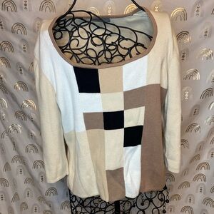 Designers Originals Cream and Tan Crew Neck Sweater